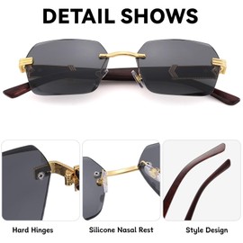 LOJUDI Rimless Sunglasses Women Men - Rectangle Frameless Fashion Tinted Gradient Vintage Sun Glasses Ladies Shades UV400 Protection - Gradient Blue Lens