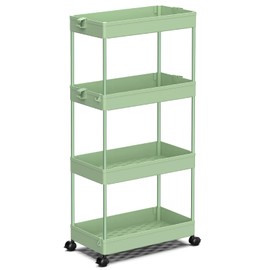 SPACEKEEPER Storage Cart 4-Tier, Bathroom Rolling Cart Utility Storage Organizer Shelf Mobile Shelving Unit for Kitchen Living Room Bathroom Laundry Room & Dressers, Green