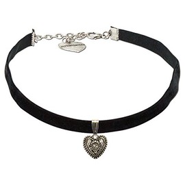 Alpenflüstern DHK209 Women’s Traditional Velvet Choker with Heart, Narrow, Tight-Fitting Costume Jewellery in Traditional Colours, No Gemstone
