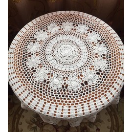 Lelefly Cotton Handmade Crochet lace Table Runners Round Tablecloth Doilies Doily Table Dresser Scarf Décor,27 inch,White