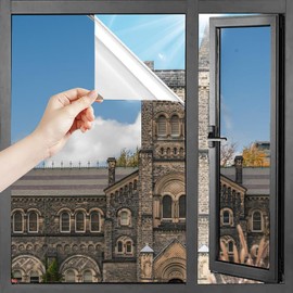 HOMTOL Privacy Film - 27.5'x236.2' Anti UV Mirrored Window Film, Non-Adhesive Day and Night Privacy, Silver