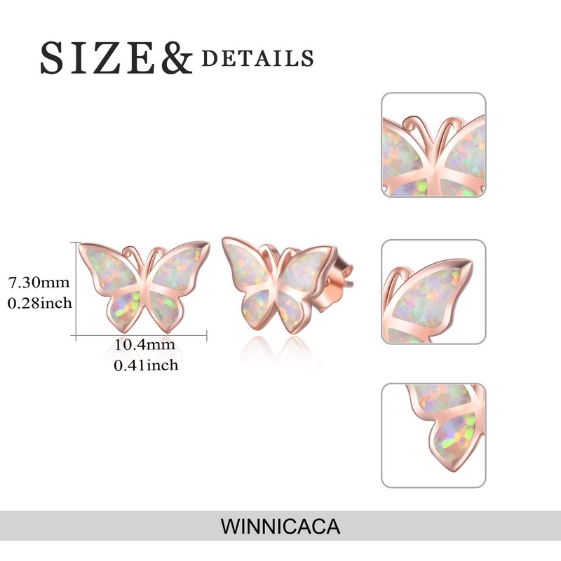 WINNICACA Butterfly Earrings Sterling Silver Simple Rose Gold Opal Studs