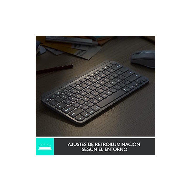 Logitech MX Keys Mini Teclado Inalámbrico Minimalista Iluminado, Compacto, Bluetooth,