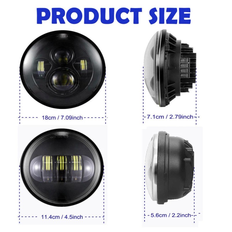 Unbranded Chrome 7" LED Headlight + Passing Lights For Harley