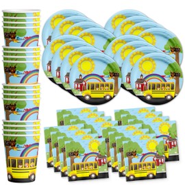 School Bus Birthday Party Supplies Set Plates Napkins Cups Tableware Kit for 16