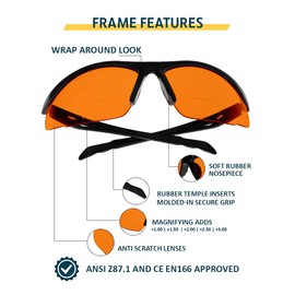 Bifocal Safety Glasses SB-9000 with Orange Lenses (+3.00)