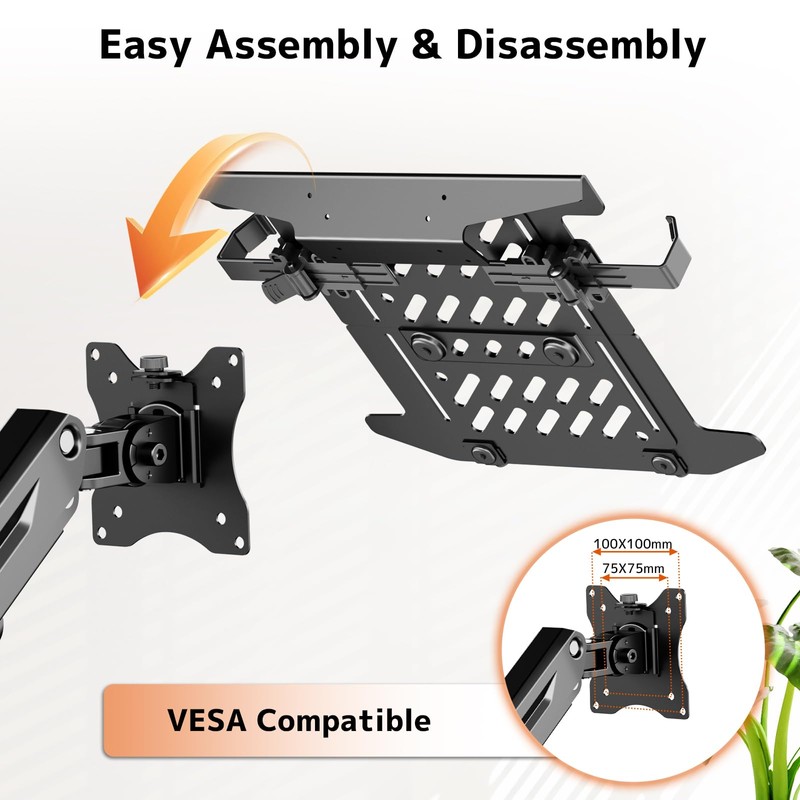 PUTORSEN 2-in-1 Laptop Wall Mount, Gas Spring Arm for 10-17