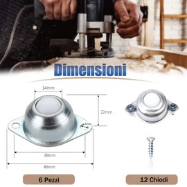 6 pcs Universal Wheel Balls,2 Holes Industrial Ball Casters,Ball Transfer Bearing Roller,Castor Balls With Nylon Ball and 12 pcs Screws,for Home, Sofas, Display Cabinets, Shelves, Cabinets