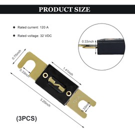 BWBWND 3 PCS ANL Blade Fuse for Car, 120 Amp 32 VDC Inline Fuse for Vehicle Marine Audio and Video System, Copper ANL Fuses Replacement for Inverters and Other Current Applications