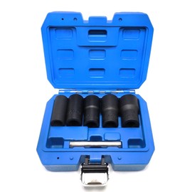 JEUCLEL 6PCS Twist Lug Nut Socket Set - 1/2 inch Drive Damaged Nut Lock Remover Extractor - Rusted & Stubborn Locking Nut Removal Tool Kit with 17mm 19mm 21mm 23mm 27mm Sockets & Center Punch Bar