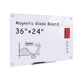 Mifuro Magnetic Glass Whiteboard，36"x24" Wall Mounted Frameless Dry Erase Board for Office, Home & School Ultra White