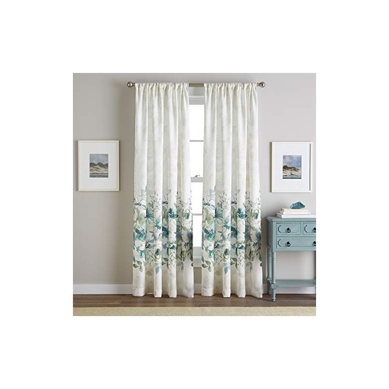 CHF Watercolor Floral Print Single Curtain Panel - Flip Over