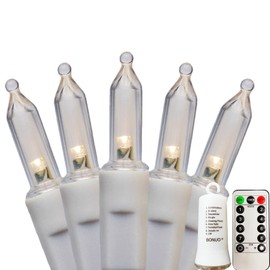 BONUO Mini Christmas Lights Battery Operated 33FT 100 LED White Wire String Lights with Remote Timer 8 Modes for Indoor Outdoor Tree Wreath Wedding Patio Decor, Warm White