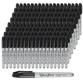 Yocfon Permanent Markers Bulk, 144 Count Black Permanent Markers Set, Fine Tip, Waterproof Markers, Works On Plastic, Wood, Stone And Metal For Doodling, Marking