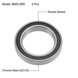 sourcing map Pack of 2 Ball Bearings Deep Groove Ball Bearings 6805-2RS 25 mm Inner Diameter 37 mm Outer Diameter 7 mm Bore Double Sealed Chrome Steel Z2 for Skateboard 3D Printer Roller Inline Skates