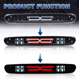 G-PLUS 3rd LED Bar Brake Type X Light Cargo Lamp Compatible with Chevy Silverado/GMC Sierra 1500 2500 3500 & HD 07-14,Smoky Lens Black Housing