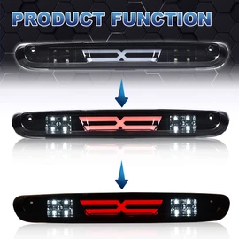 G-PLUS 3rd LED Bar Brake Type X Light Cargo Lamp Compatible with Chevy Silverado/GMC Sierra 1500 2500 3500 & HD 07-14,Smoky Lens Black Housing