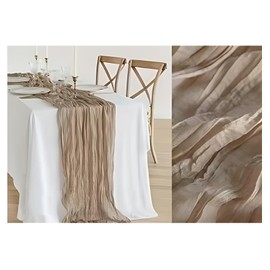 Noguez. Elegante Camino de Mesa de Crepé de Bali, Decoración de Mesa de Comedor, Camino de Mesa Semitransparente Bohemio, Table Runner, 400 cm. x 90 cm. (Camel)