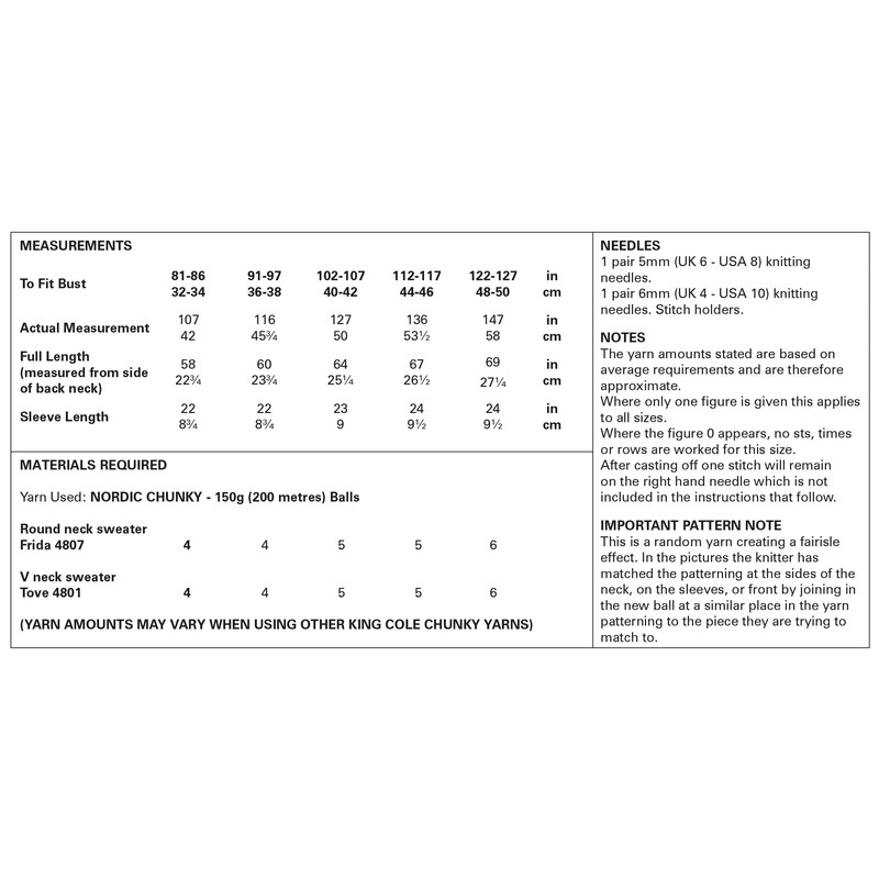 King Cole 5904 Adult Chunky Sweaters Knitting Pattern Multicoloured