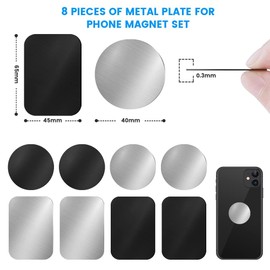 GENSMILE Selbstklebende magnetische Handyhalterplatten - 8 Stück Metallplatte für Handyhalterung im Auto, Starke Selbstklebende Magneten, runde rechteckige Ersatz-Metallstahlplatte