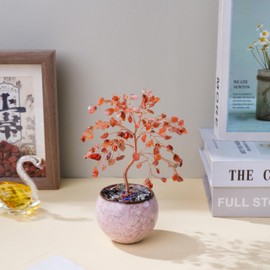 Runyangshi Red Agate Crystal Tree of Life - 8" Large Natural Chakra Healing Crystal Tree, Bringing Money, Good Luck, Positive Energy for Home Decor, Feng Shui Gifts, Office Desk Ornament