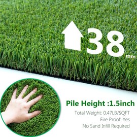 Fasward Deluxe Artificial Turf Grass Rug 3x15 Ft, 1.5" Thickness Realistic Astroturf Fake Grass Carpet Indoor Outdoor Use for Pets, Patio, Balcony, Deck,Dog Training with Drainage