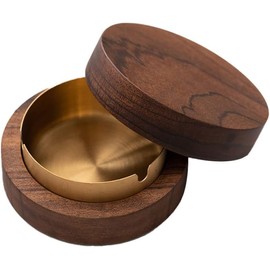 Ashtray for Outdoor Wood 90 mm, RUNEAY Walnut Ashtray with Lid and Removable Stainless Steel Lining, Ashtray for Car, Office, Living Room, Gifts for Men, Grandpa, Dad, Husband
