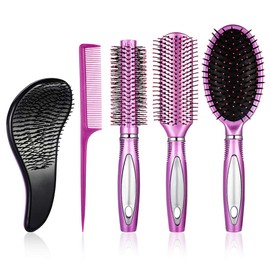 5 Pieces Hair Brush Set Detangling Brush Paddle Brush Round Hair Brush Tail Comb Wet Dry Brush for Women Men Hair Styling (Purple)