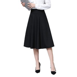 HappyPeach Women’s Pleated Knee Length Elastic Pocket Skirt (as8, Numeric, Numeric_18, Regular, Regular, Black+25‘’+Pocket)