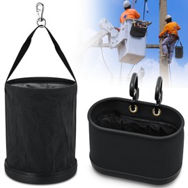 SilTriangle 2 Pack Canvas Bucket and Oval Tool Bag, Bucket Tool Organizers with Plastic Bottom Metal Hook for Lineman Organizing Accessories