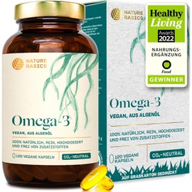 Vegan Omega 3 from Algae Oil, 120 High Dose Capsules for 4 Months, One Capsule Daily to Support Normal Brain, Eye & Heart Function, Laboratory Tested for Purity