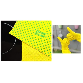 Household Cleaning Power Cloths with Scrub Dots Washable Reusable Non-Scratch Extra Thick Super-Size Pack of 3 & Rubber Gloves Cotton Lined Extra Super Strong Soft and Non–Slip Yellow Size - Large