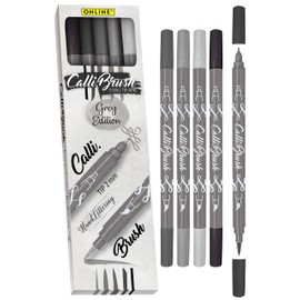 Calligraphy Brush Pens Grey I Dual Tip with Calligraphy Nib and Brush, Set with Watercolours, Waterbased - ONLINE Calli.Brush - DIY I Handlettering I Painting I Gift Cards I Bullet Journal