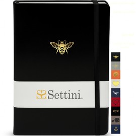 SETTINI Black Bee Lined Writing Journal - Bee Gift for Women, A5 Hardcover Notebook, 192 Pages, Vegan Leather, Lay-Flat, Inner Pocket, Bookmark
