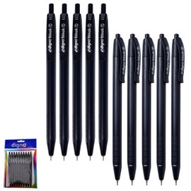 DTrino Retractable Ballpoint Pens, BLACK, Fine Point (0.7mm), Pack of 10, Smooth Ball Pens, Triangular Grip, School Office Home Use, iVAIDEX Black Ball Pen