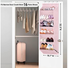 SLEEPING LAMB Over The Door Shoe Rack with Large Deep Pockets, Kids Shoe Organizer for Closet Door, Narrow Hanging Boots Storage, Pink