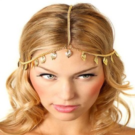 Zeshimb Gold Bridal Head Chain Boho Leaf Wedding Headband Layered Forehead Chain HeadPieces Vintage Multilayer Tassel Leaves Head Band Gypsy Costume Hair Accessories for Women Girls