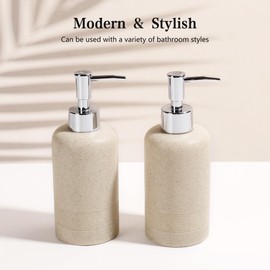 YMXYJM 2pcs/Set Hand Soap Dispenser Sets - 10.8oz Refillable Resin Liquid Soap Dispensers with Rust-Proof Pump for Bathroom Countertop or Kitchen, Beige
