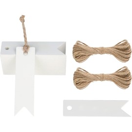 I.U.O.T 100 pcs Mini Kraft Gift Tags | 7x2cm | Mini Blank Label Wedding Labels Birthday Tags Luggage Tags Brown Hang Tag with 30m Jute Twine (White, Plain)