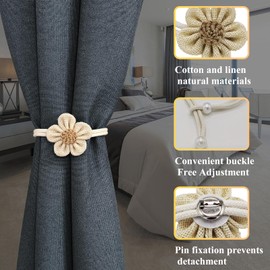 Handmade Boho Flower Curtain Tiebacks for Home & Office Windows - Pearl Holdbacks (2, White)