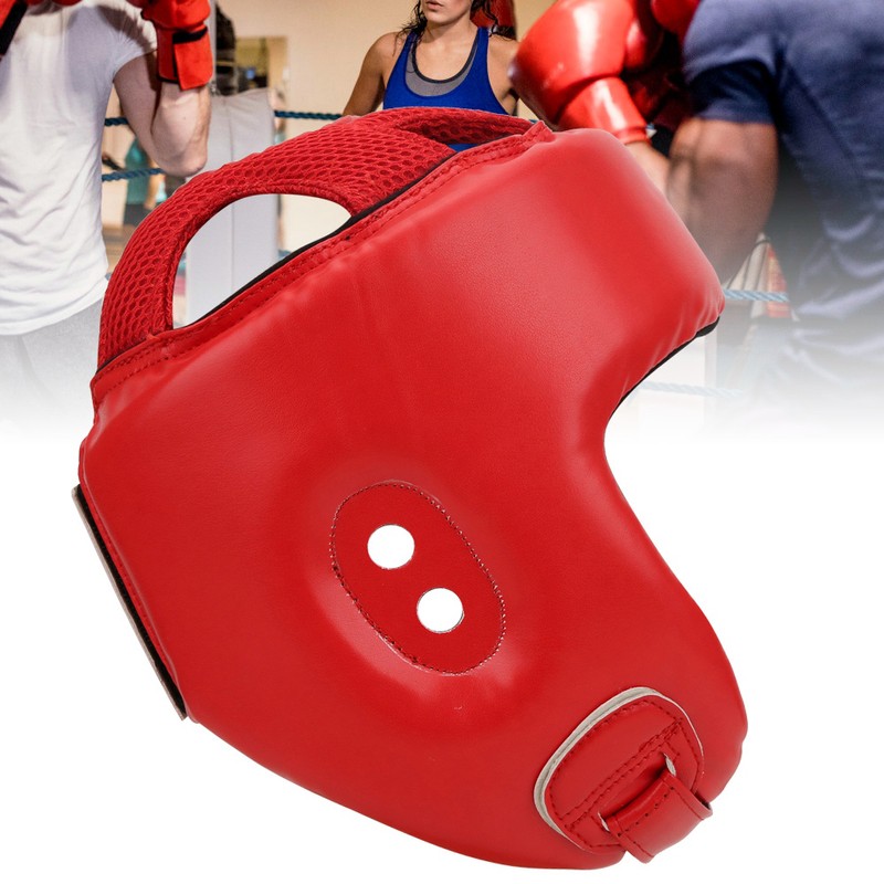 Boxing Helmet PU Leather Adjustable Head Guard Sanda Kickboxing Training