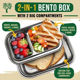GreenLunch Bento Stainless Steel Bento Box, BPA-Free Lunch box with Snack Pods, Crack-Resistant Lunch box Containers for Adults & Kids with snap locks - For School and Office - Blue
