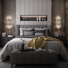 Kaiyuan Modern Plug in Wall Sconce Crystal Wall Sconces Indoor Wall Lamp for Bedroom Chrome Light Fixture with Plug in Switch Vanity Wall Mount Lamps for Living Room Bedroom Bathroom Bedside Hallway