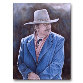 John Wayne - The Shootist Feb.1980 - Pastel Giclee Archival Canvas Print Wall Art Décor for Home & Office from Drawing and Painting by Artist Mike Bennett 9" x 12"