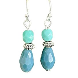 Beachy Silver, Aqua and Peacock Blue Teardrop Earrings Ocean Jewelry Earrings for Women #3298FE639