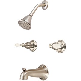 Central Brass 8997-B2-BN Brass Four Function Showerhead Two Handle Tub & Shower Set in Brushed Nickel