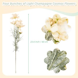 Artificial Flowers Calliopsis Silk Flower Arrangements, 4 Bunches Long Stem Cosmos Plastic Flowers for Vase, 23.6 Inch Wildflowers Artificial Flowers Bulk for Decor, Wedding Centerpieces (Champagne)