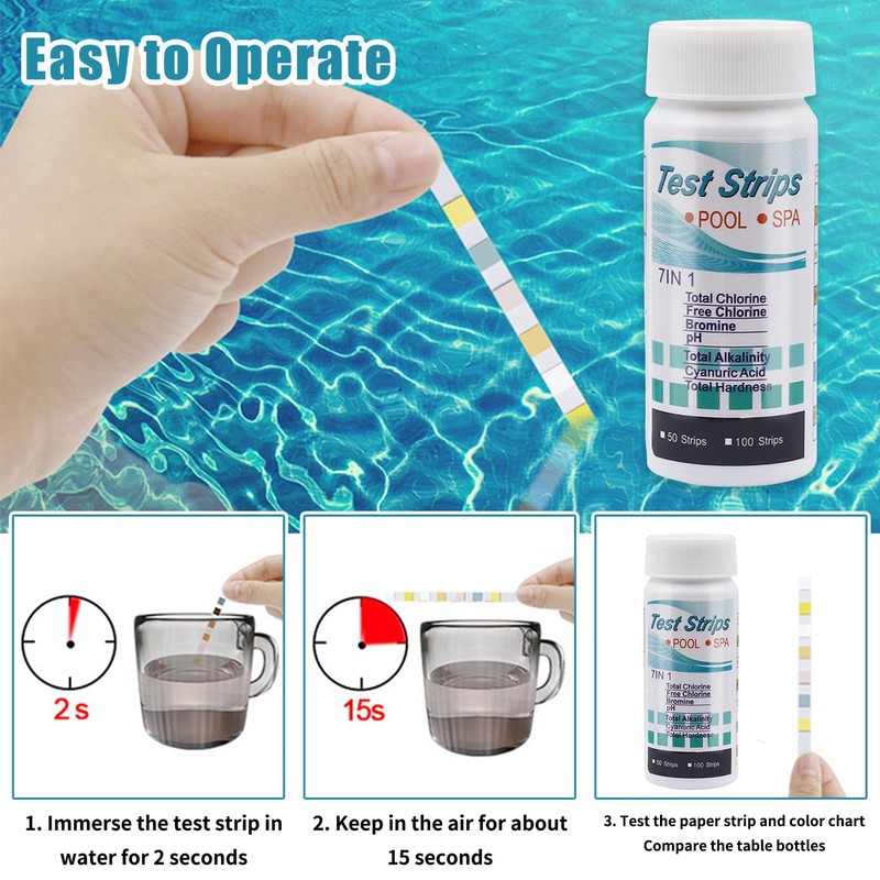 Pack of 50 Pool Test Strips, Pool Tester PH and