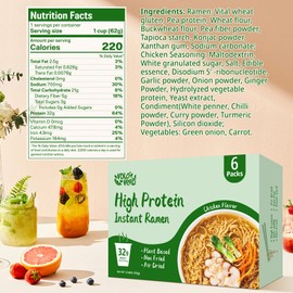 VOLO VERO High Protein (32g) Instant Ramen Noodles Soup Cups, Chicken Flavor, 6 Pack, Plant-Based, Vegan, Non-Fried, Non-GMO, Low Fat, Egg & Dairy-Free, Healthy Quick Meal