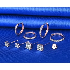 CPSLOVE Women's and Men's Creole Earrings 925 Sterling Silver Elegant Cubic Zirconia Hoop Earrings Girls Boys Fashion Solitaire Zircon Stud Earrings Diameter 1.2 cm/1 cm/0.6 cm/0.4 cm 4 Pairs Set,